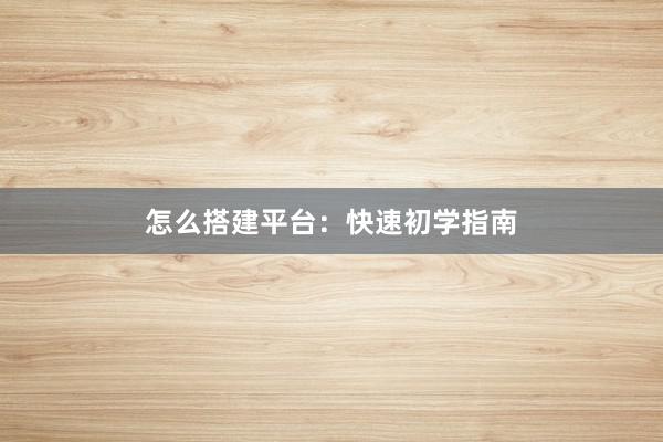 怎么搭建平台:快速初学指南